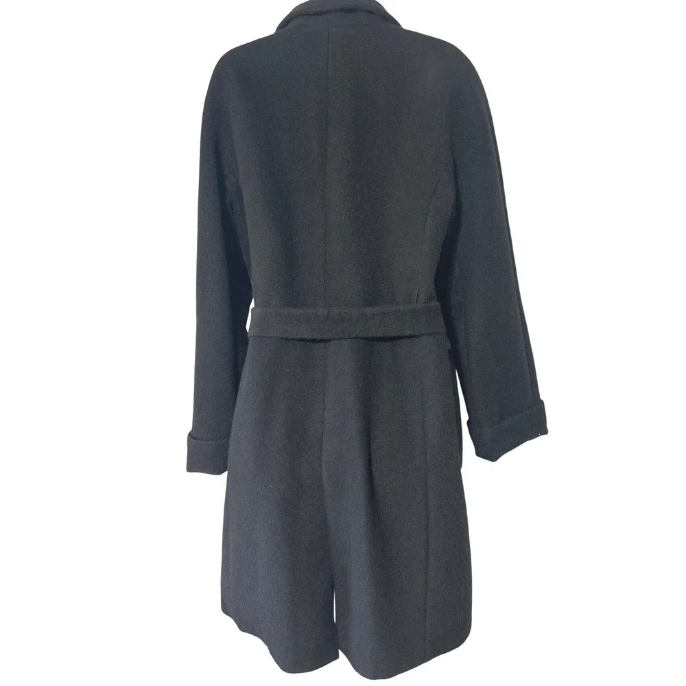 Katherine Kelly Black Alpaca Wool Blend Wrap Coat Shawl Collar Size 14 Womens